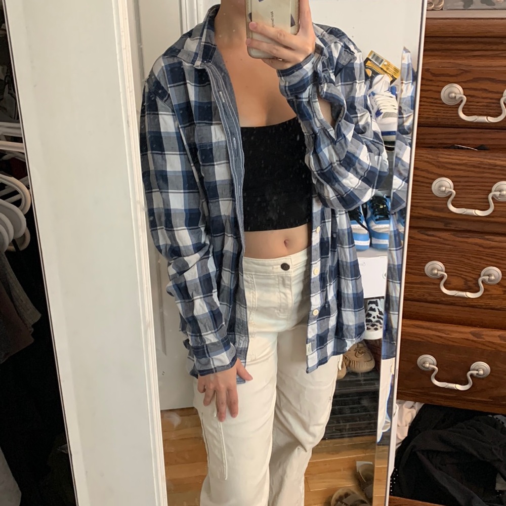 blue and white flannel